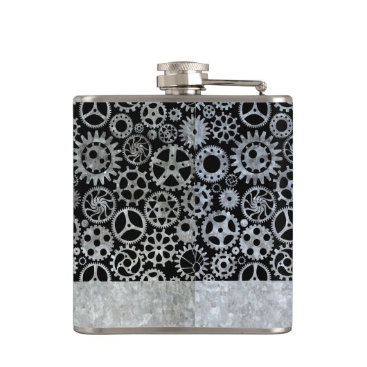 スモールスチームパンクシルバー亜鉛ギア名前をカスタムする フラスク (裏面)