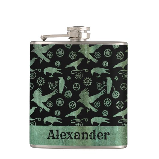 スモールスチームパンクヴェルディグリスギアとクロースカスタム フラスク (正面)