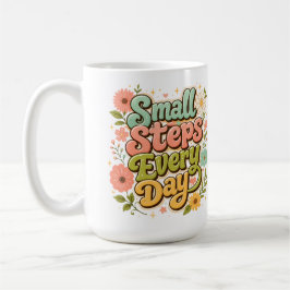 スモールステップを毎日 花柄 レトロ モチベーショナル コーヒーマグカップ