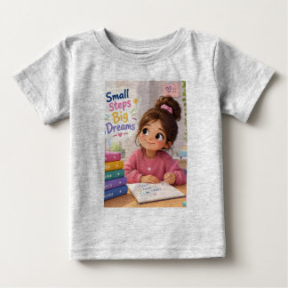 スモールステップス ビッグドリームス かわいい子供たちの勉強モチベーション ベビーTシャツ