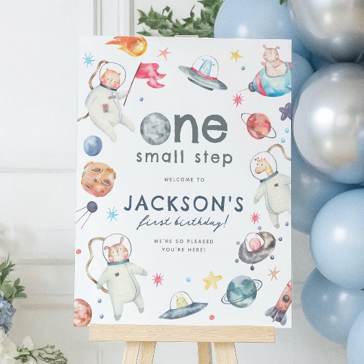 スモールステップ宇宙1st誕生日パーティーウェルカムサイン ポスター