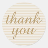 スモールストライプアイボリーベージュありがとうステッカー ラウンドシール (正面)