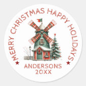 スモールタウンクリスマステーマデザイン ラウンドシール (正面)