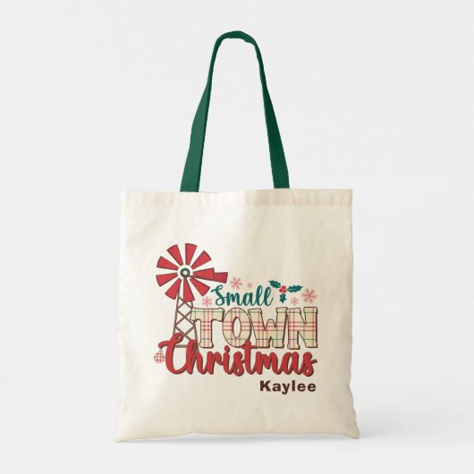 スモールタウンクリスマス素朴タイポグラフィ名前をカスタムする トートバッグ (裏面)