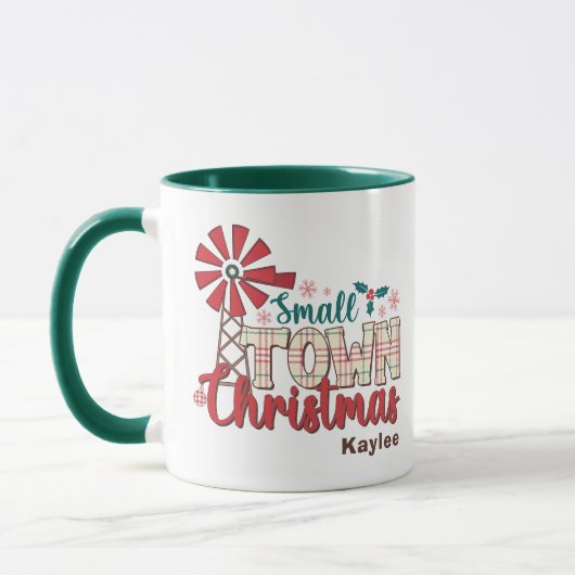 スモールタウンクリスマス素朴タイポグラフィ名前をカスタムする マグカップ (左)