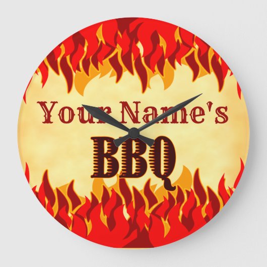 スモールダリングBBQカスタムウォールクロック 赤い炎 ラージ壁時計 (正面)