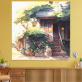 スモールハウスガーデンウォーターカラー キャンバスプリント (インサイチュ (リビング))