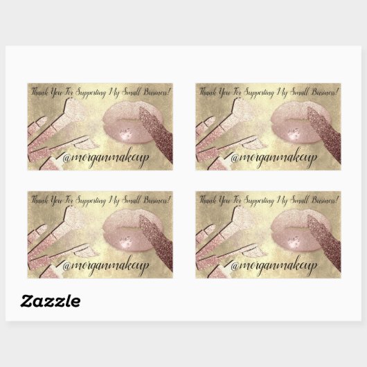スモールビジネスのお客様に感謝メイクアップリップ金ゴールド 長方形シール (シート)