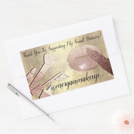 スモールビジネスのお客様に感謝メイクアップリップ金ゴールド 長方形シール (封筒)