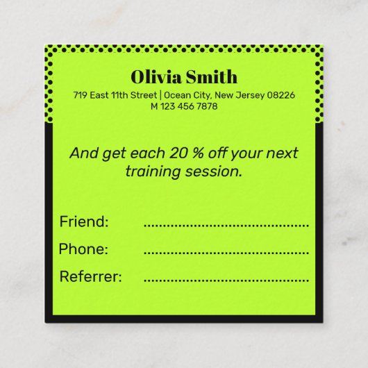 スモールビジネスの起業家が友人を参照 スクエア名刺 (裏面)