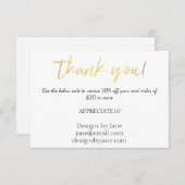 スモールビジネスクーポンサンキュー金ゴールド挿入カード エンクロージャーカード (正面/裏面)