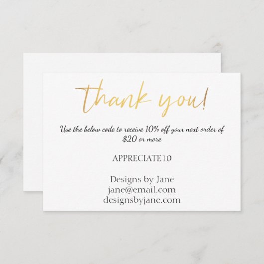 スモールビジネスクーポンサンキュー金ゴールド挿入カード エンクロージャーカード (正面/裏面)