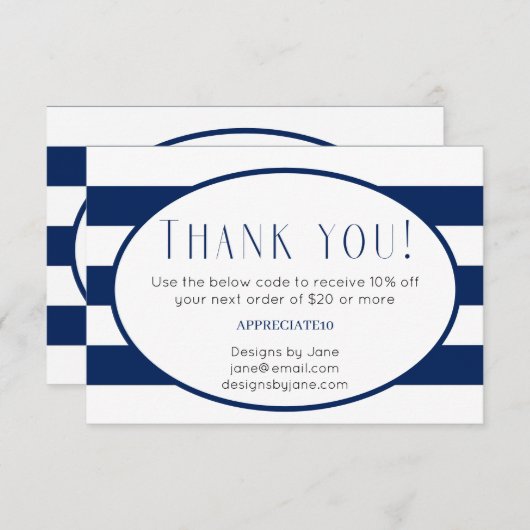 スモールビジネスクーポンネイビーストライプズ挿入カード エンクロージャーカード (正面/裏面)