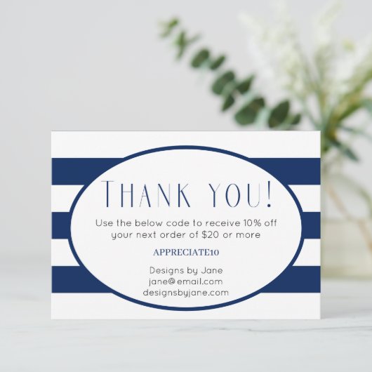 スモールビジネスクーポンネイビーストライプズ挿入カード エンクロージャーカード (スタンド正面)