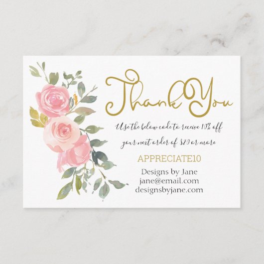 スモールビジネスクーポンピンクありがとうカードを挿入 エンクロージャーカード (正面)