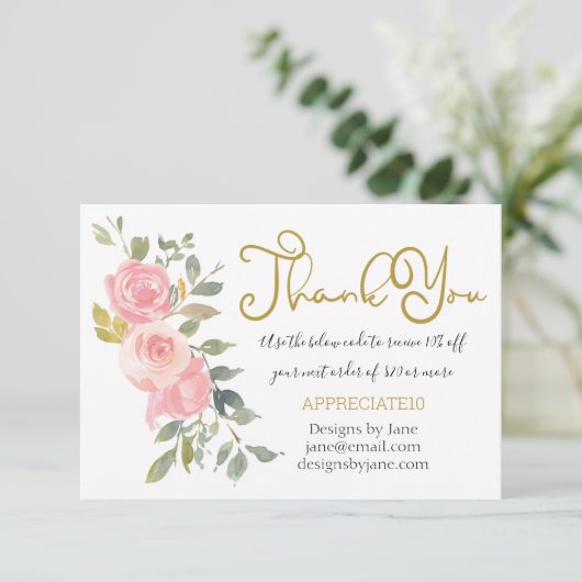 スモールビジネスクーポンピンクありがとうカードを挿入 エンクロージャーカード (スタンド正面)