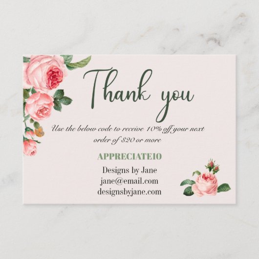 スモールビジネスクーポンピンクありがとうカードを挿入 エンクロージャーカード (正面)