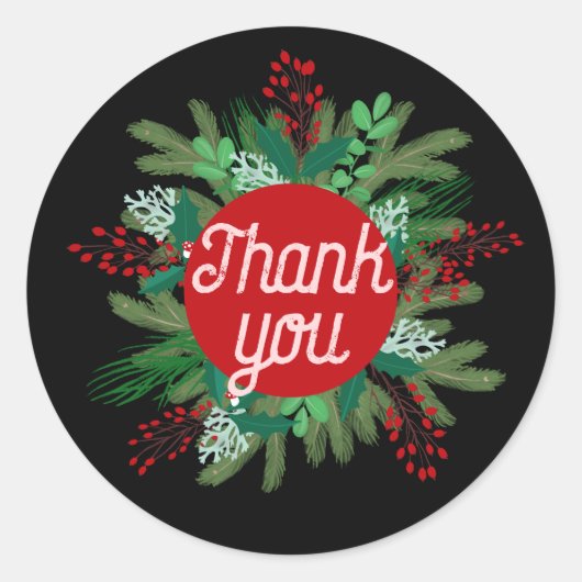 スモールビジネスサンキューホリデーリース赤ピンク ラウンドシール (正面)