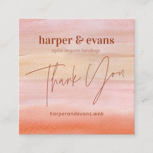 スモールビジネスダスティオレンジウォーターカラーサンキュー スクエア名刺 (正面)