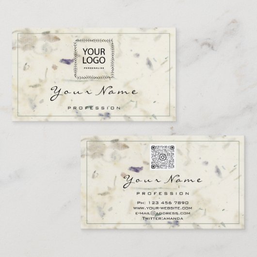 スモールビジネスフローラQRロゴ自然オーガニック生物 名刺 (正面/裏面)