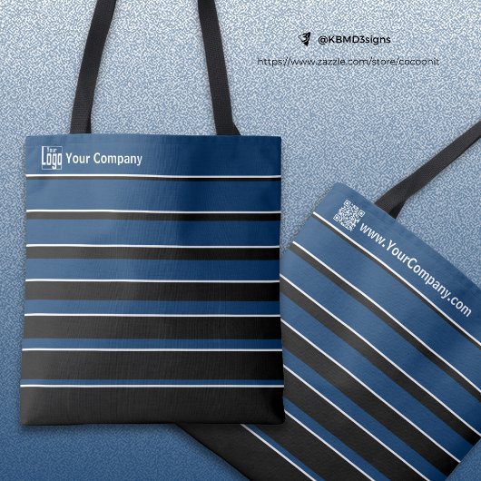 スモールビジネスロゴ名QRコードブルー白黒 トートバッグ