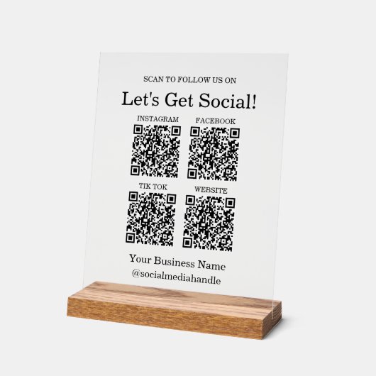 スモールビジネス向けソーシャルメディアQRコード アクリルサイン (傾斜)