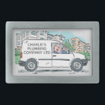 スモールビジネス向けホワイトバンドライバー 長方形ベルトバックル<br><div class="desc">Small Businessプロモーションと社名Van。白いバンのホイールでのドライバーのカラーイラストレーション。白いバンを持つ宅配便サービスまたは配送業者のイラストレーション。</div>