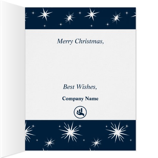 スモールビジネス向けホワイトブルーのクリスマススターカード (内側(右))