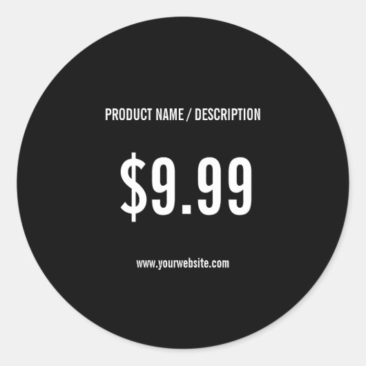 スモールビジネス向け価格ステッカー |黒モダン色 ラウンドシール (正面)