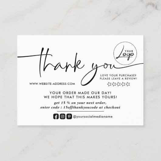 スモールビジネス向け写真ありがとうございます注文挿入 名刺 (裏面)