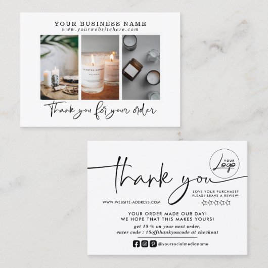 スモールビジネス向け写真ありがとうございます注文挿入 名刺 (正面/裏面)