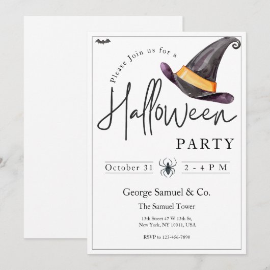 スモールビジネス ミニマリスト ハロウィン オフィスパーティ 招待状 (正面/裏面)