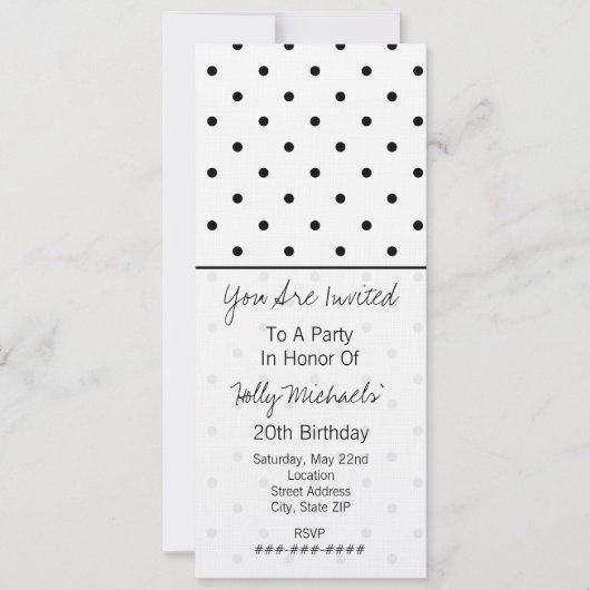 スモールブラック水玉模様パーティの招待状 招待状 (正面)