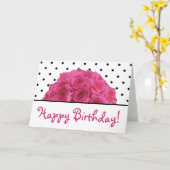 スモールブラック水玉模様/ピンクローズ誕生日カード カード (黄色い花)