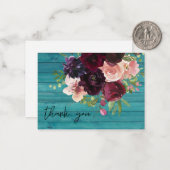 スモールブルゴーニュ&ピンクフローラブルーウッドサンキュー ノートカード (正面/裏面インサイチュ)