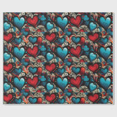 スモールブルーバラタトゥーハートデジタルテーマ ラッピングペーパー (フラット)