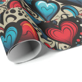 スモールブルーバラタトゥーハートデジタルテーマ ラッピングペーパー (ロールコーナー)