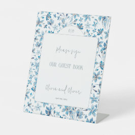 スモールブルーフラワーズゲストブック 台座サイン