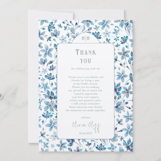 スモールブルーブライダルシャワーサンキューカード 招待状 (正面)
