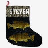 スモールマウスバス魚釣り迷彩柄名メンズ ラージクリスマスストッキング (正面)
