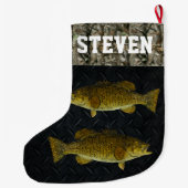 スモールマウスバス魚釣り迷彩柄名メンズ ラージクリスマスストッキング (裏面)
