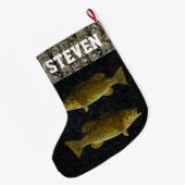 スモールマウスバス魚釣り迷彩柄名メンズ ラージクリスマスストッキング (裏面 (吊り時))