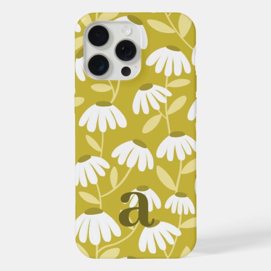 スモールモノグラムイニシャル ダークゴールド 花柄 iPhoneケース (裏面)