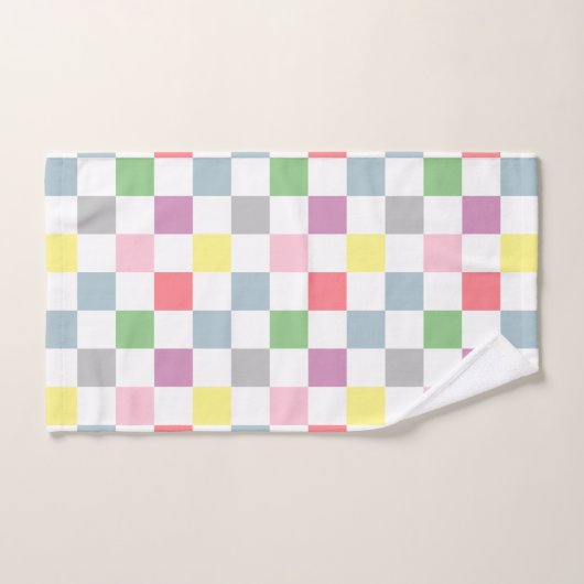 スモール市松模様にパステルカラーズホワイト市松模様に ハンドタオル (ハンドタオル)