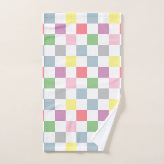 スモール市松模様にパステルカラーズホワイト市松模様に ハンドタオル (ハンドタオル)