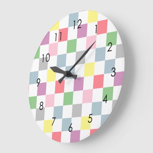 スモール市松模様にパステルカラーズホワイト市松模様に ラージ壁時計 (傾斜)
