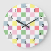 スモール市松模様にパステルカラーズホワイト市松模様に ラージ壁時計 (正面)