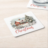 スモール素朴タウンクリスマス スクエアペーパーコースター (アングル)