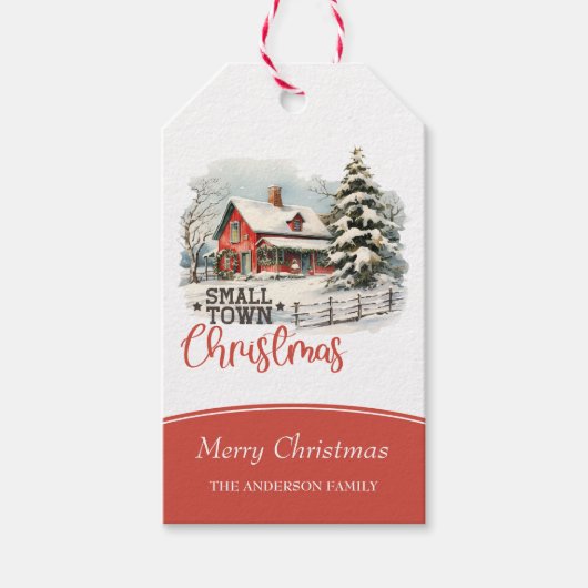 スモール素朴タウンメリークリスマス農家 ギフトタグ (正面)