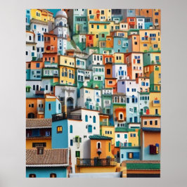 スモール観光客タウン多くのカラフルハウス ポスター